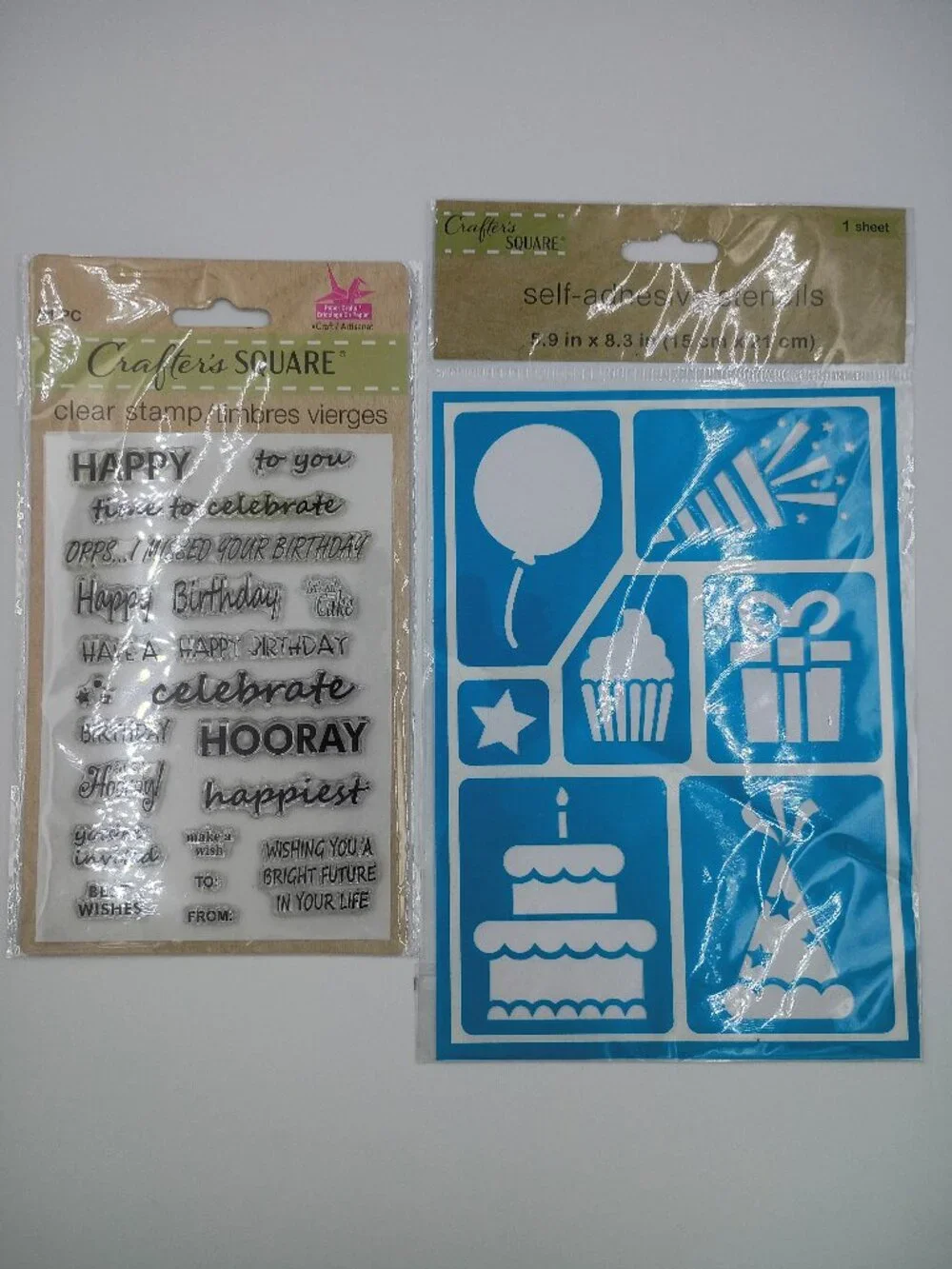 8-Pc Birthday Craft Bundle- Vinyl Rolls Stencils Clear Stamps Stickers
